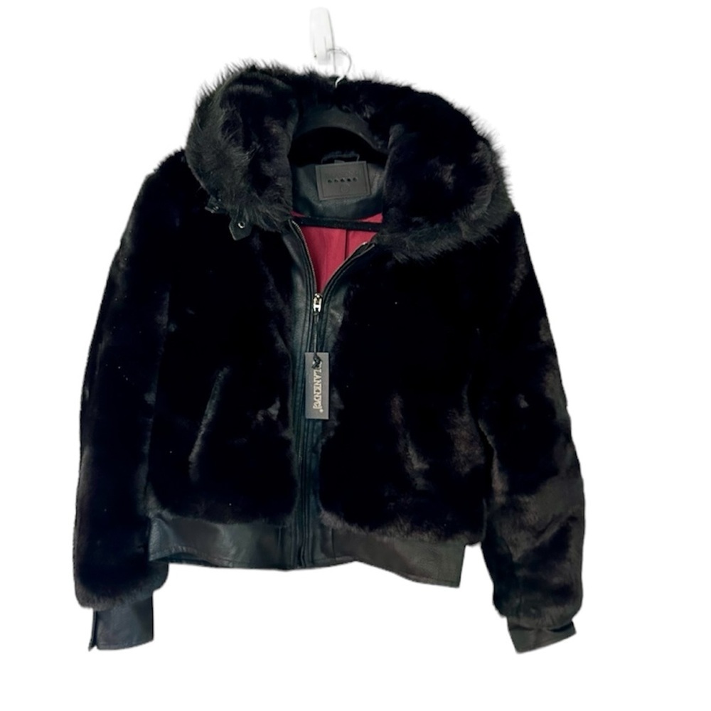 Blank NYC Black Faux Fur Teddy Jacket with Hood